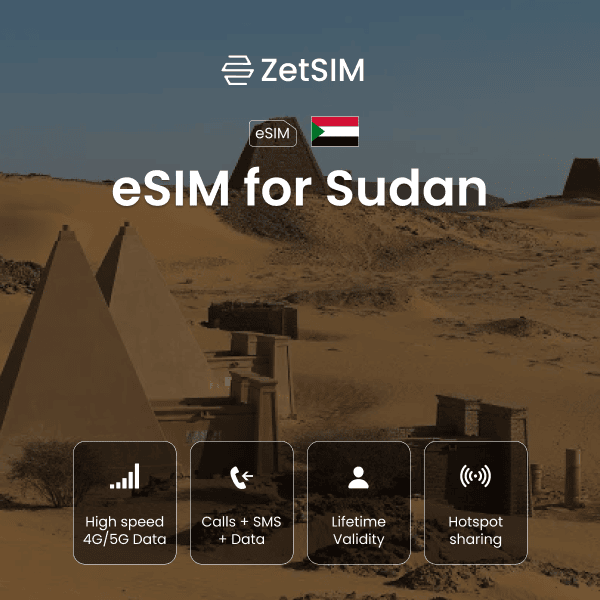 eSIM for Sudan displayed on a smartphone, showing fast digital SIM activation, easy setup, and reliable nationwide mobile data coverage for travelers visiting major cities across Sudan.