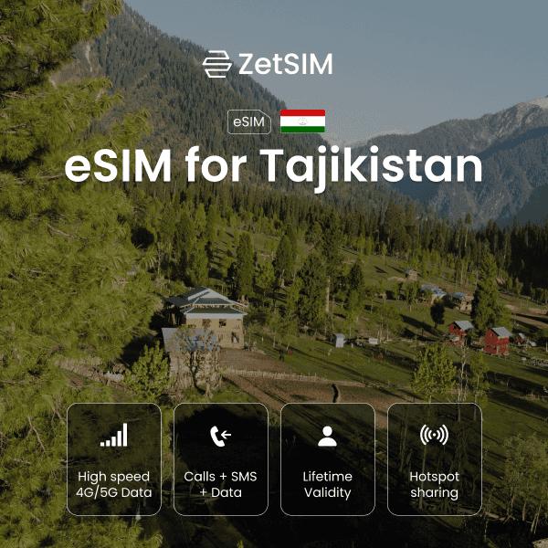 eSIM for Tajikistan displayed on a smartphone, highlighting fast digital SIM activation, simple setup, and reliable nationwide mobile data coverage for travelers visiting major cities across Tajikistan.