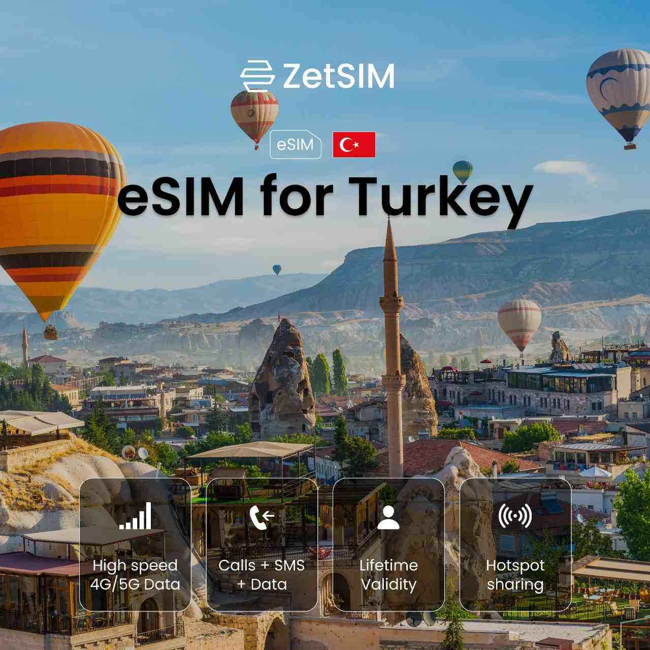eSIM for Turkey displayed on a smartphone, showing fast digital SIM activation, simple setup, and reliable nationwide mobile data coverage for travelers visiting major cities across Turkey.