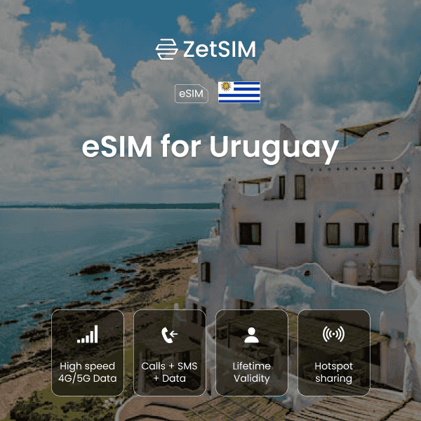 eSIM for Uruguay displayed on a smartphone showing digital SIM activation and data plans for travelers seeking fast setup, reliable nationwide coverage, and easy online management