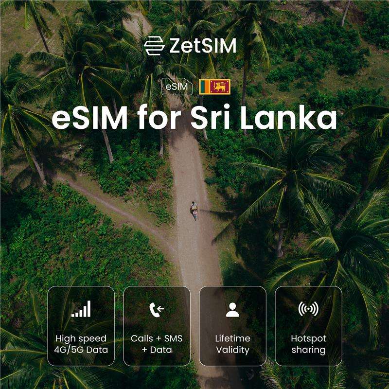 eSIM for Sri Lanka displayed on a smartphone, highlighting quick digital SIM activation, simple setup, and reliable nationwide mobile data coverage for travelers visiting major cities across Sri Lanka.