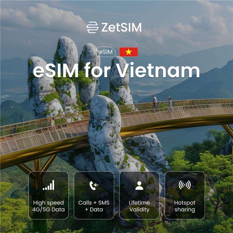 eSIM for Vietnam displayed on a smartphone screen, showing a digital SIM activation page for travelers who want fast mobile data, easy setup, and reliable connectivity across major Vietnamese cities.
