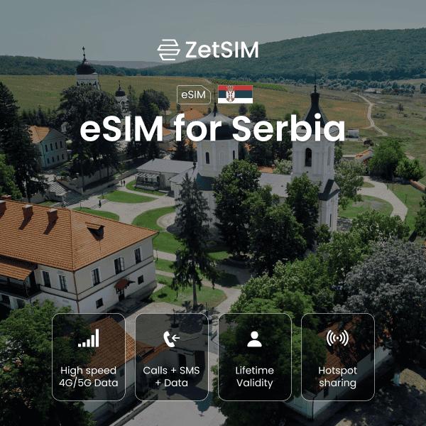 eSIM for Serbia displayed on a smartphone, highlighting fast digital SIM activation, easy setup, and reliable nationwide mobile data coverage for travelers visiting cities and regions across Serbia.