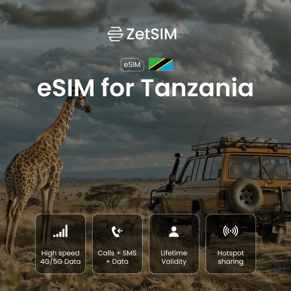 eSIM for Tanzania displayed on a smartphone, showing quick digital SIM activation, easy setup, and reliable nationwide mobile data coverage for travelers visiting major cities across Tanzania.