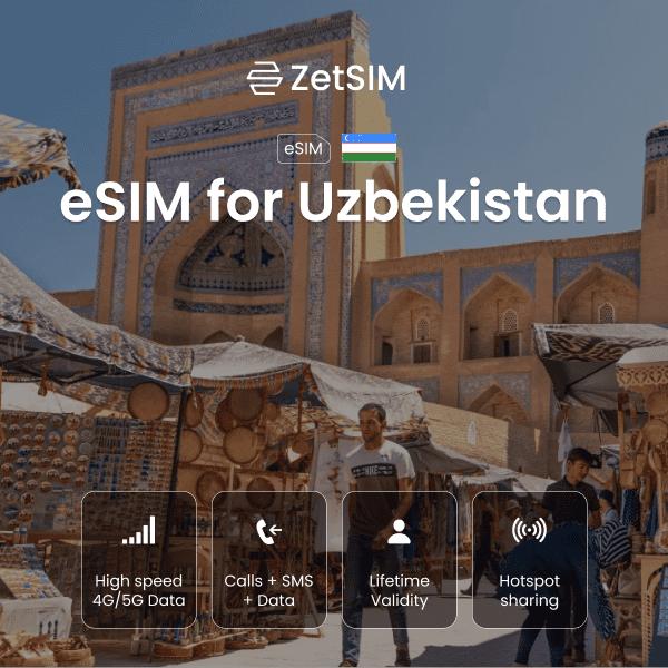 eSIM for Uzbekistan shown on a smartphone screen, highlighting simple digital SIM activation for travelers who need fast mobile data, easy setup, and reliable nationwide connectivity.