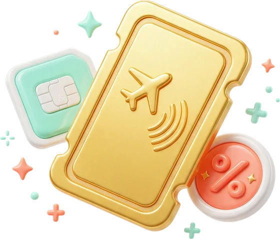 A gold ZetPass travel pass with an eSIM and a discount tag